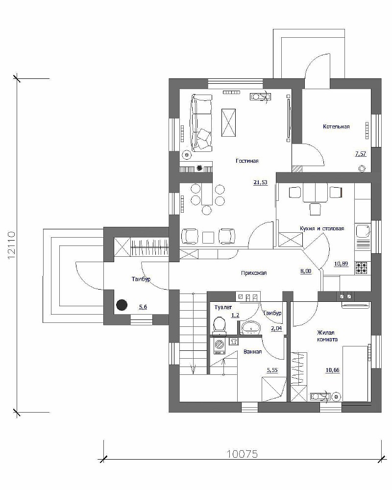 План 1-ого этажа загородного дома "Комфорт"