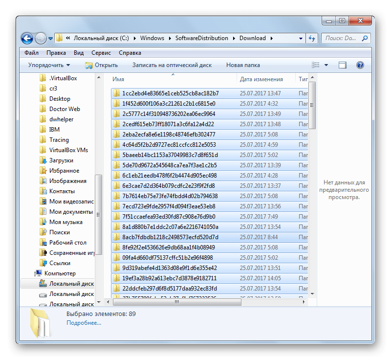 Содержимое папки Download в Проводнике в Windows 7