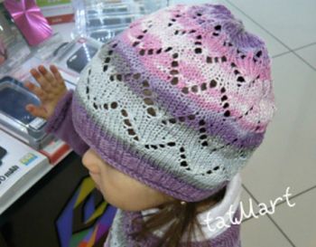 Ажурная шапочка для девочки спицами. Вязание спицами.
