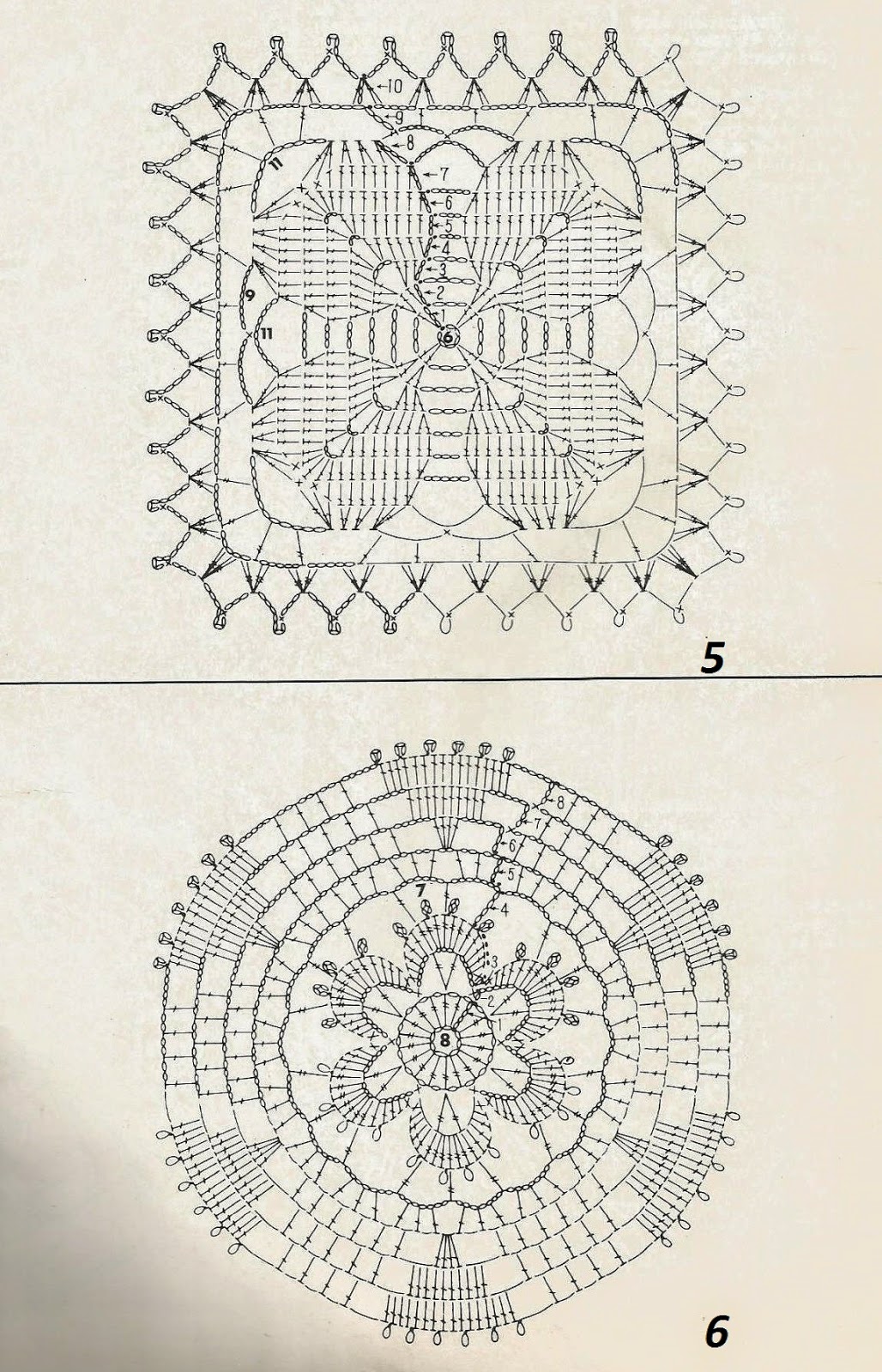 Несколько мотивов для вязания и схемами к ним.