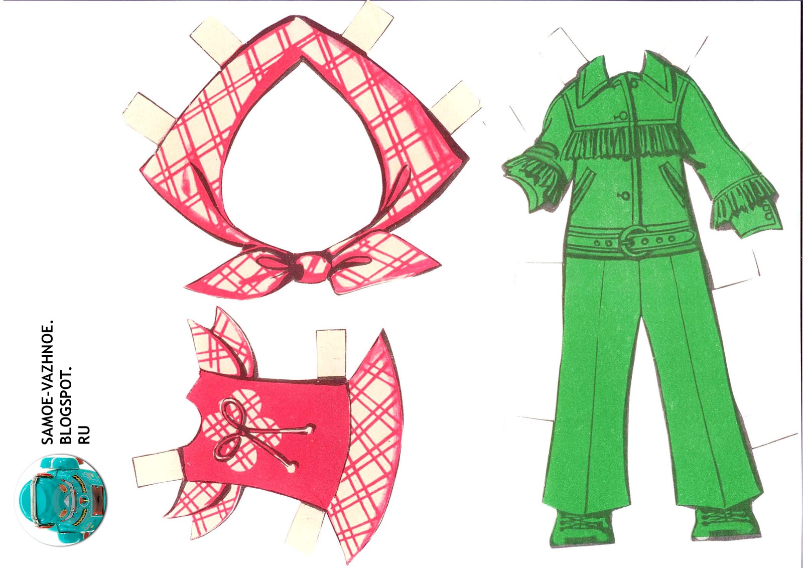 Бумажные куклы СССР Зелёный ковбойский костюм