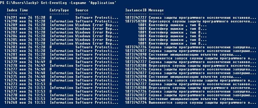 список логов журнала Приложения