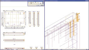 Рис. 8. Вставка 3D элементов и узлов. Справа в перспективе, слева закладные детали одновременно автоматически отображаются в разрезах и видах и, соответственно, заимствуются