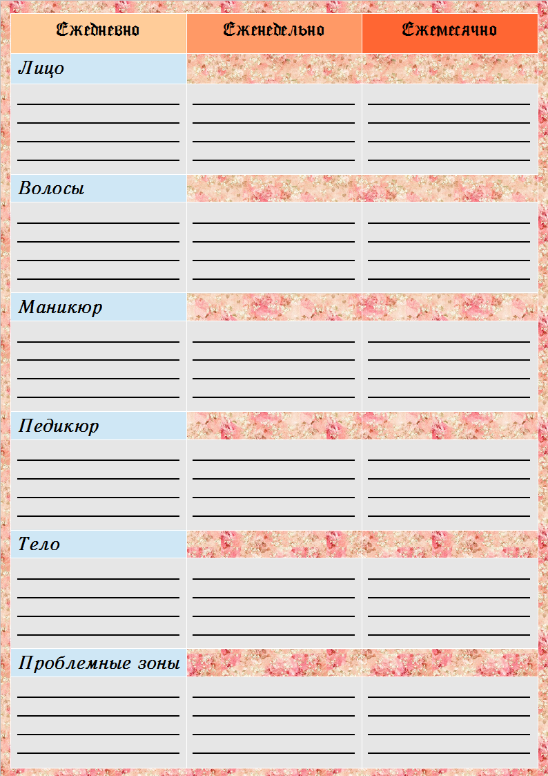 образец контрольного журнала флай леди