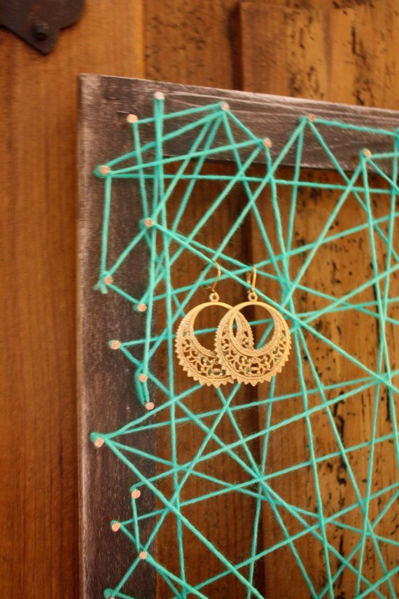 Medium Upcycled Wood Frame Earring Holder in W/ Geometric Shaped Yarn on Etsy, $28.00