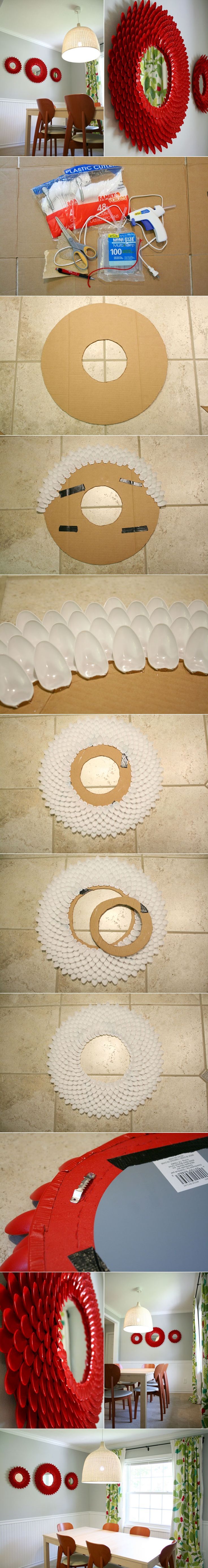 DIY Decorative Chrysanthemum Mirror with Plastic Spoons | <a href=