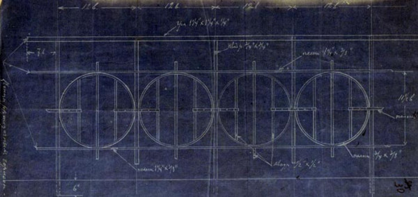 Синька (цианотипия) чертежа решетки перил Замятинского моста. 1910 г.