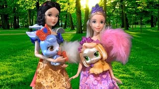 Белоснежка, Рапунцель и Королевские Питомцы, Салон Барби Мультик Куклами Принцессы Диснея