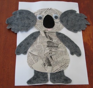 Australia Koala Craft (Save the date using pieces of paper with that days date showing given to kids last; paste on back ground composite; use felt paper for furry parts): 