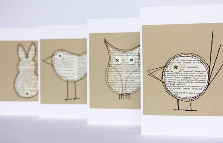 Critter cards made from pages of an old dictionary, via Etsy.: 
