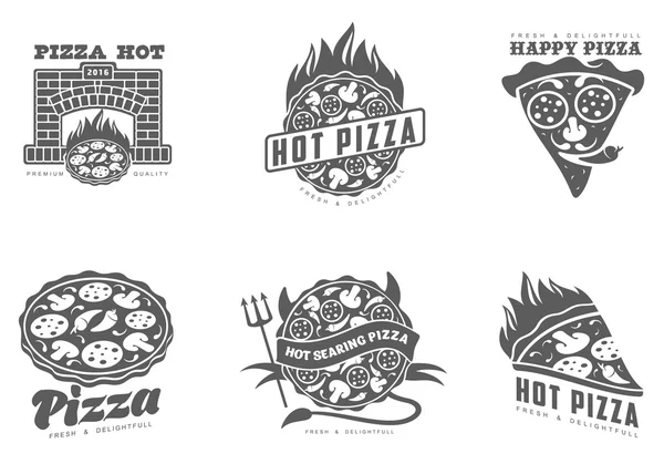 Набор логотипы монохромный пицца — стоковое фото