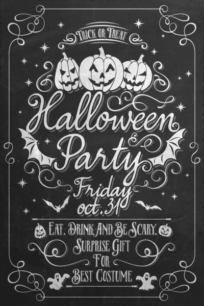 Старинный плакат вечеринки в честь Хэллоуина на классной доске, типографском фоне — стоковое фото