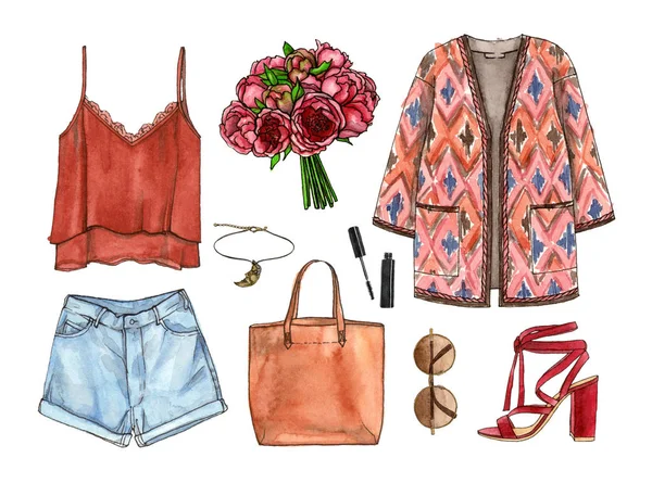 Набор одежды и аксессуаров — стоковое фото